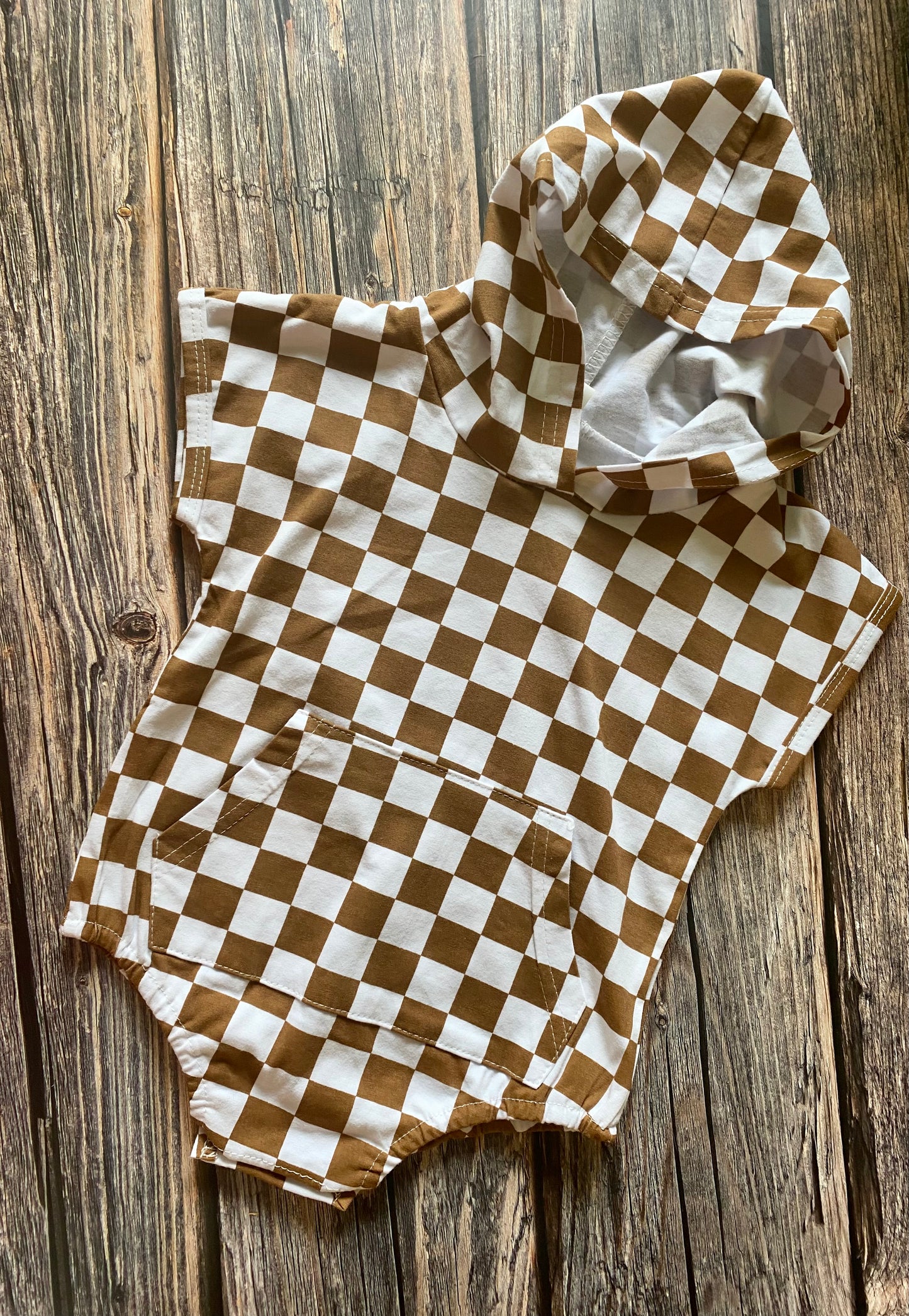 Checkered Hooded Bubble Romper