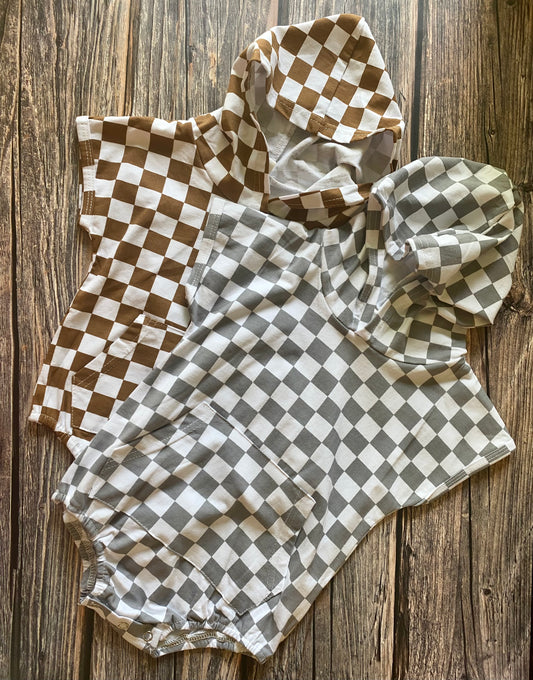 Checkered Hooded Bubble Romper