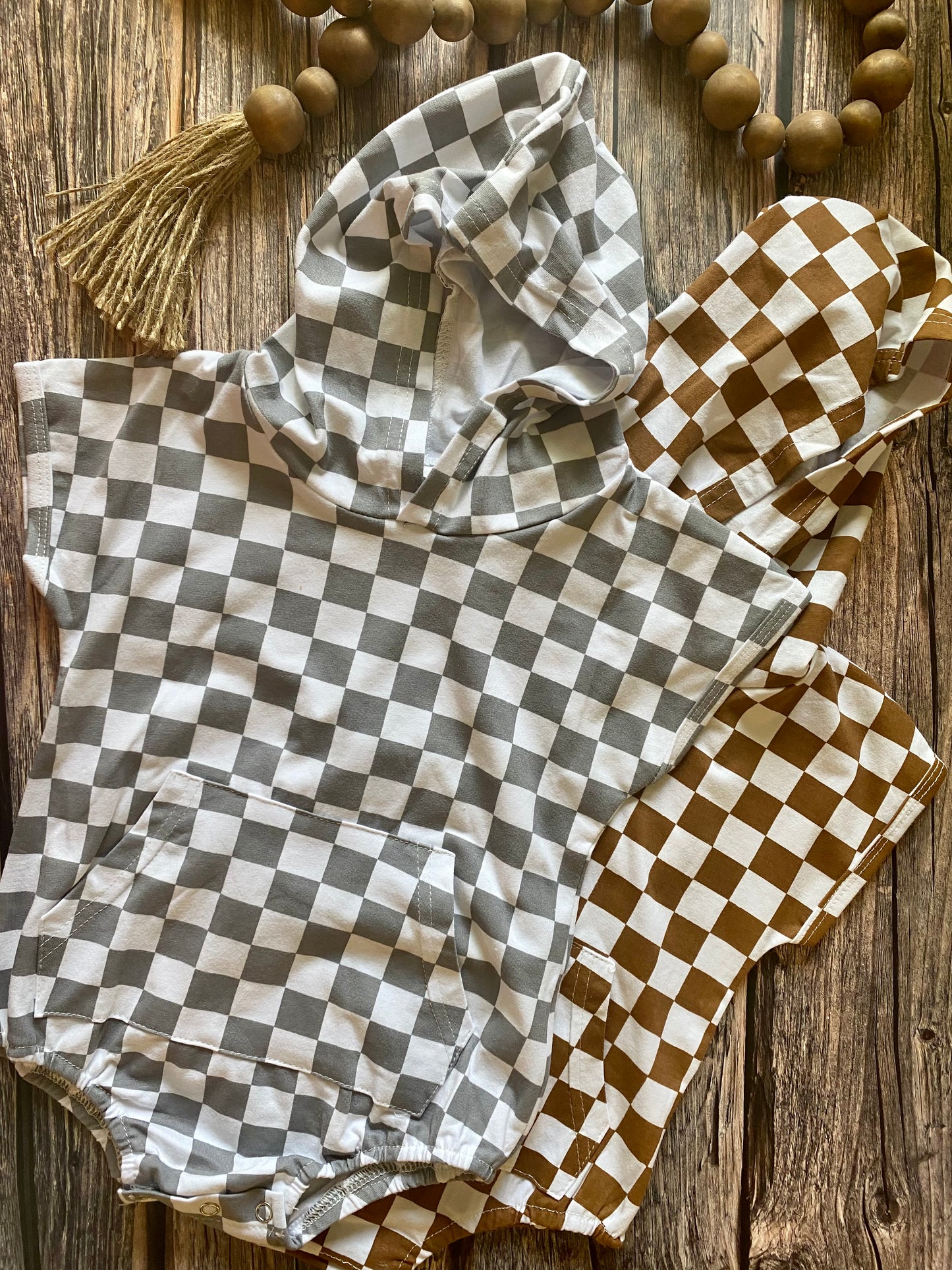 Checkered Hooded Bubble Romper